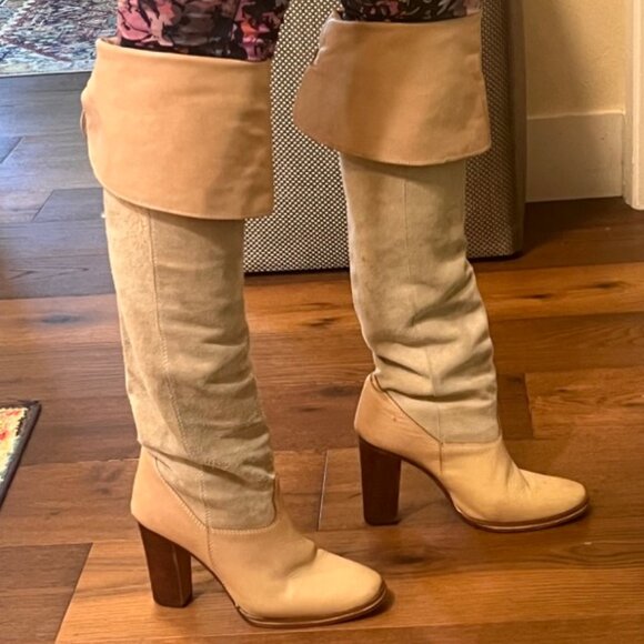 Over The Knee High Heel Boots - Suede/Leather Camel - Vintage Brazillian - Picture 4 of 13